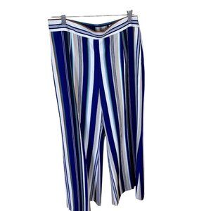 Lena Gabrielle Womens Dress Pants Blue Wide Leg Stripes Side Zip Stretch High 10